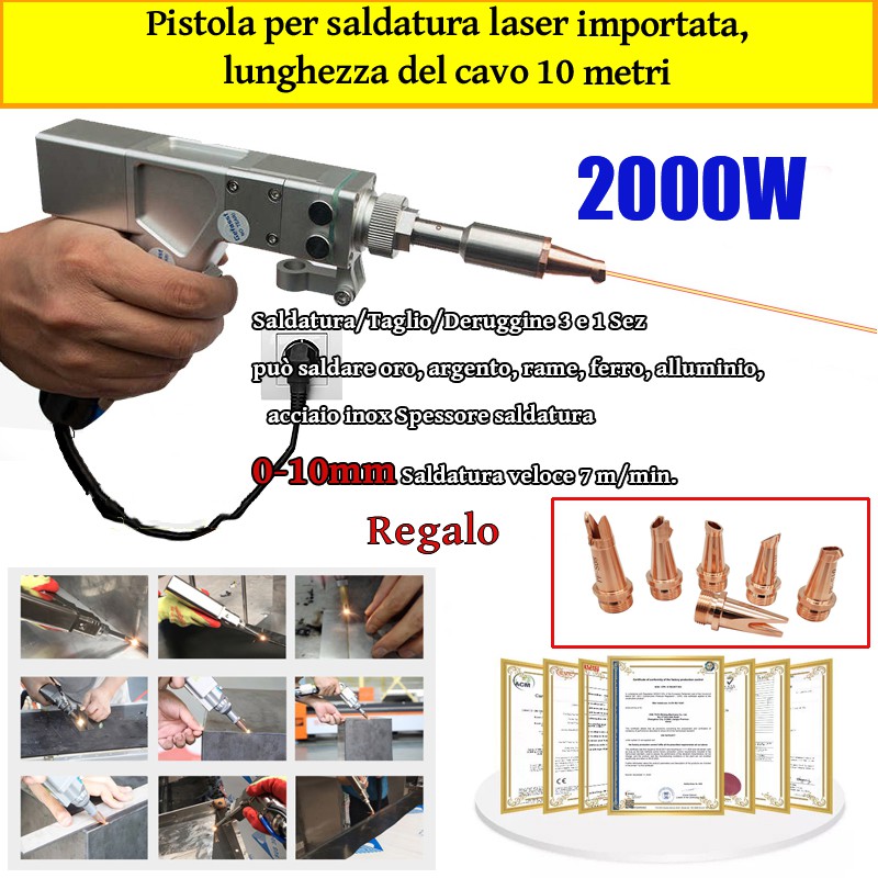 Pistol laser multifuncțional de 2000 W (aur/argint/cupru/fier/aluminiu/oțel inoxidabil) grosime de sudură 0-10 mm (sudură/tăiere două-în-unul)