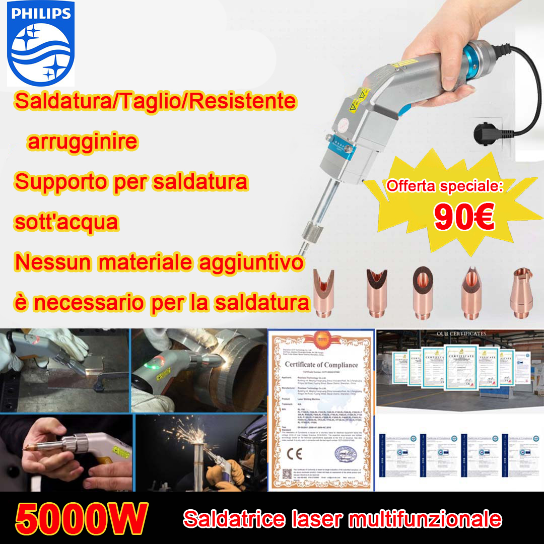 Pistol laser multifuncțional de 5000 W (aur/argint/cupru/fier/aluminiu/oțel inoxidabil) grosime de sudare 0-10 mm (sudare/tăiere două într-unul) - 90 €